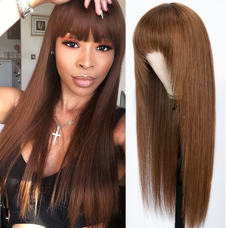 BOGO Sunber Chocolate Brown Layer Cut Straight Glueless Wigs Affordable Human Hair Wigs