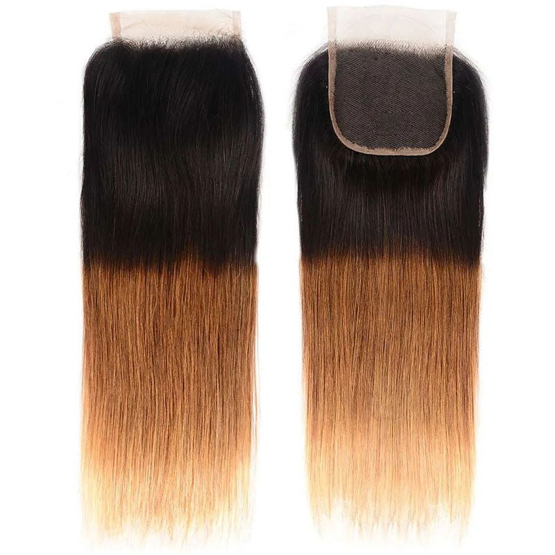 Sunber Hair 1 Pc Ombre T1B/4/27 Human Hair 4*4 Swiss Lace Closure Straight Hair Closure