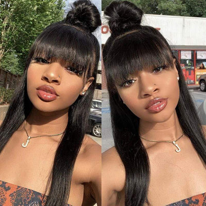 70% Off Sunber 13 By 4 Transparent Lace Front Human Hair Wigs With Bangs Flash Sale