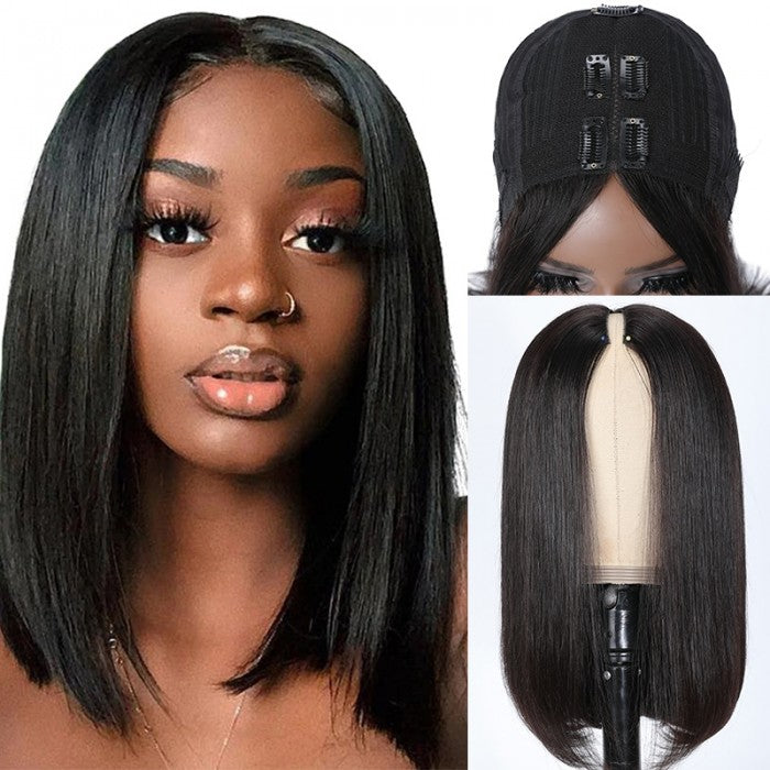 Sunber No Gel No Glue Short Bob V Part Lace Wig 0 Skill Human Hair Wigs