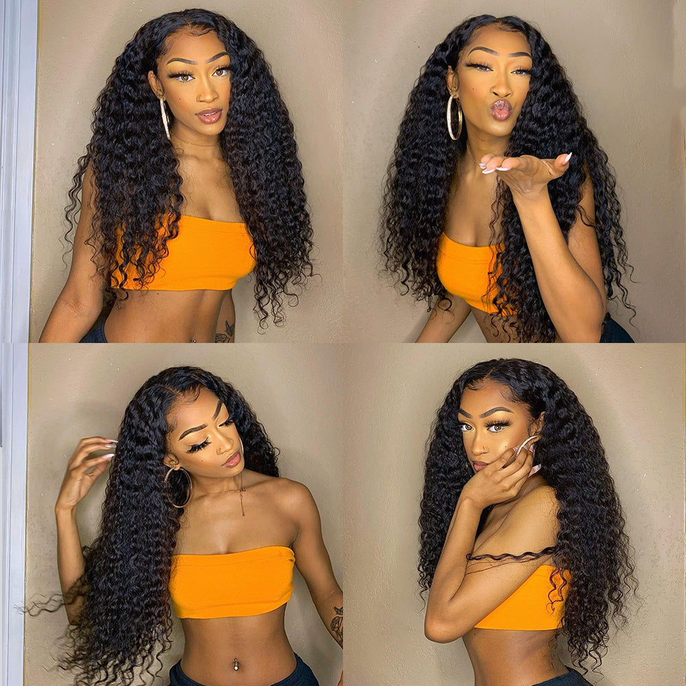 Flash Sale 180% Density Sunber Sassy Deep Wave 13x4 Lace Frontal Wig Pre Plucked Human Hair for Women