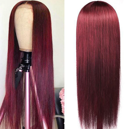 Sunber Dark 99J Burgundy Color 13x4 Lace Front Wigs 7/5 Bye Bye Knots Pre Plucked Long Straight Human Hair Wigs