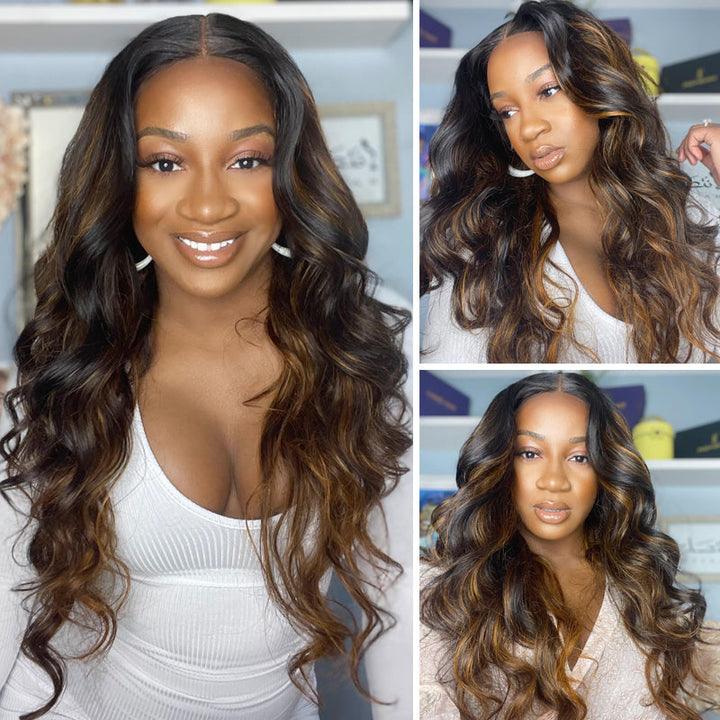 Sunber Balayage Highlight 13x5 T Part Lace Front Wig Body Wave Wigs For Black Women