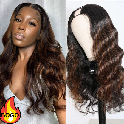 BOGO Sunber Mix Brown Highlight Colored U Part Wigs Body Wave Human Hair Wigs