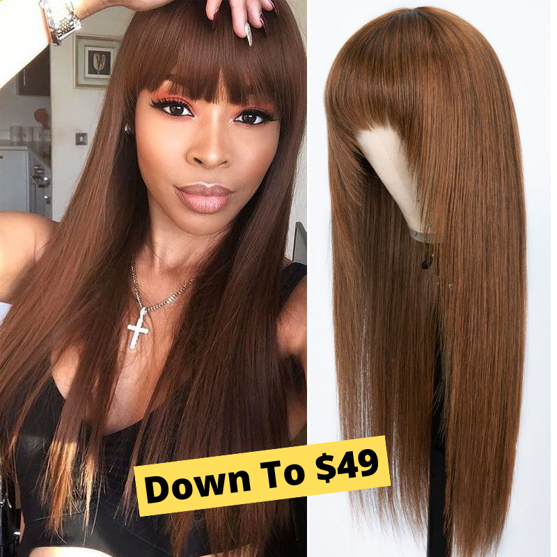  Chocolate Brown Layer Cut Straight Glueless Wigs