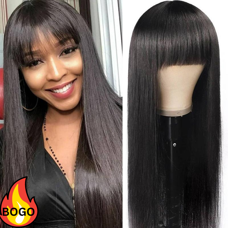 BOGO Sunber Staright 13x4 Lace Front Human Hair Wigs With Bangs Real Human Hair