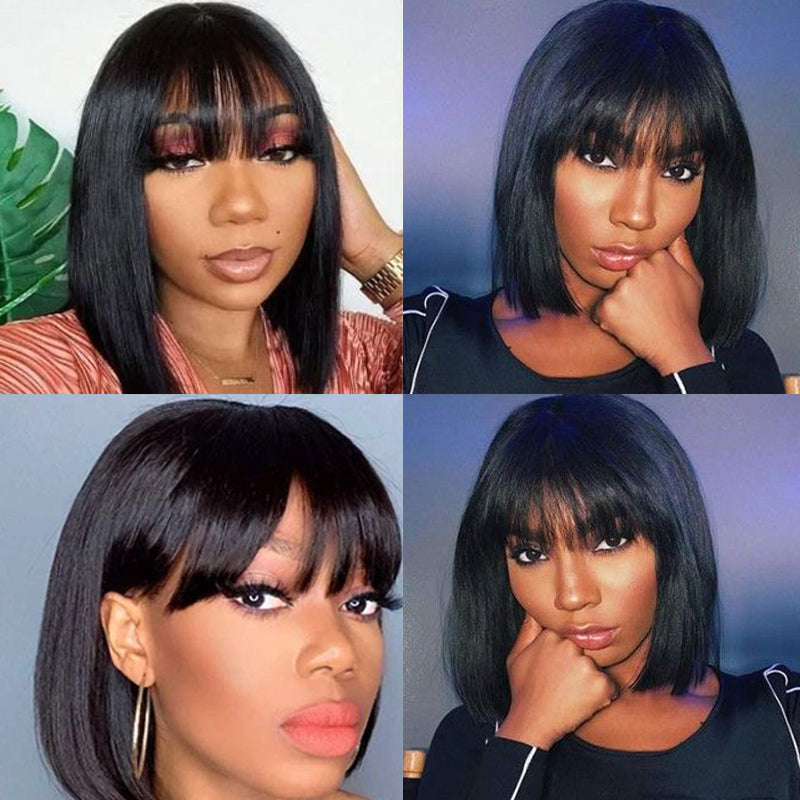 Sunber Short Bob 13x4 Lace Front Wigs Human Hair Wig Silky Straight with Bangs For Women