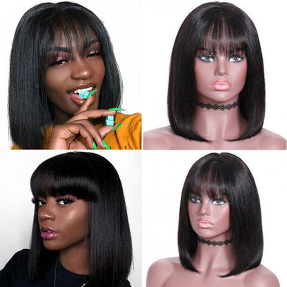 Sunber Short Bob 13x4 Lace Front Wigs Human Hair Wig Silky Straight with Bangs For Women