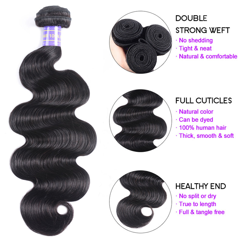 Sunber Hair Body Wave Hair 1 Bundle Remy Hair Black Human Hair Bundle 8-30 Inches