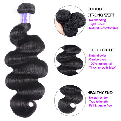 Sunber Brazilian Body Wave Affordable Remy Human Hair 3 Bundles With 4x4 Swiss Lace Closure