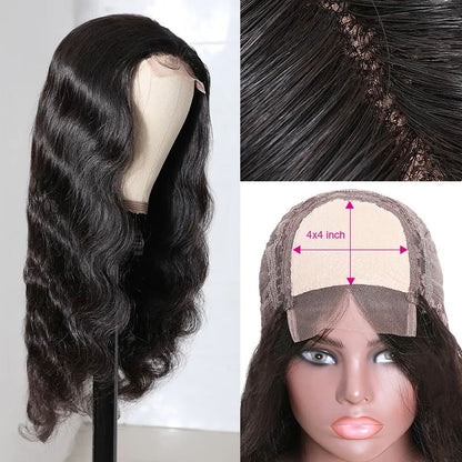 Sunber 4x4 Hand Tied Lace Part Body Wave Realistic Human Hair Wigs 150% Density