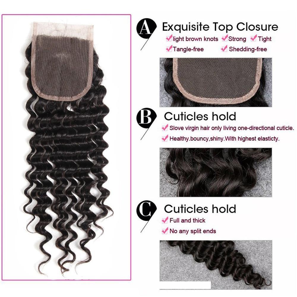 Virgin Peruvian Deep Wave Hair Weaves, 4 Bundles with 4*4 Lace Closure - Sunberhair