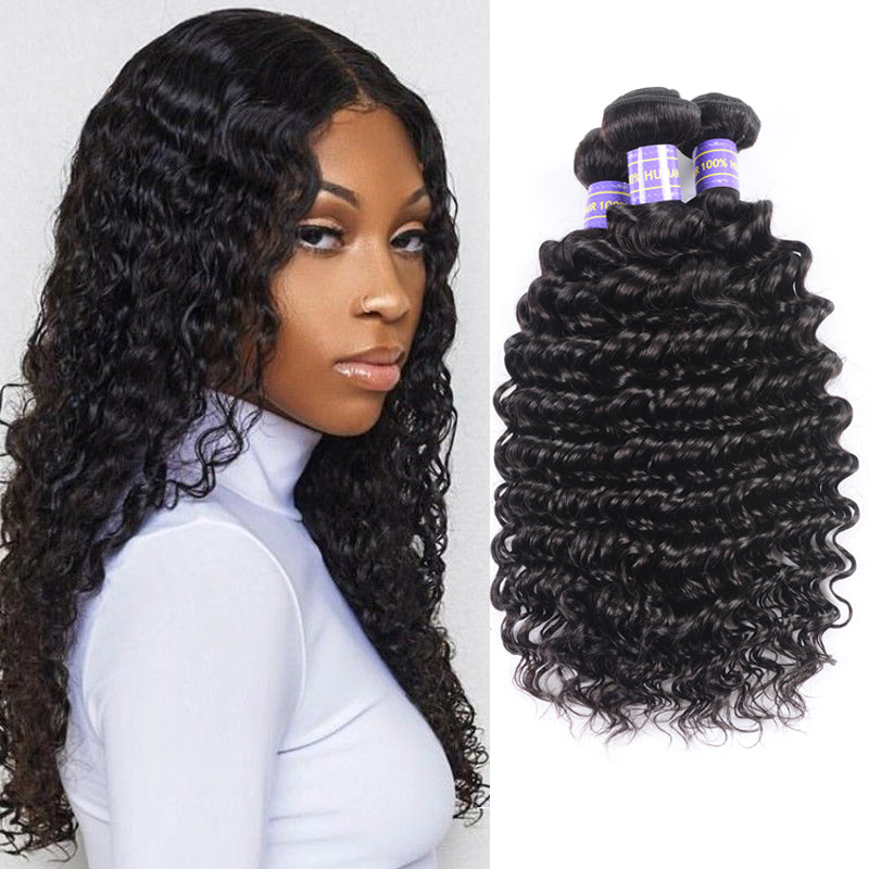 Sunber Hair New Remy Hair Peruvian Deep Wave 3 Bundles 100% Human Hair Weave