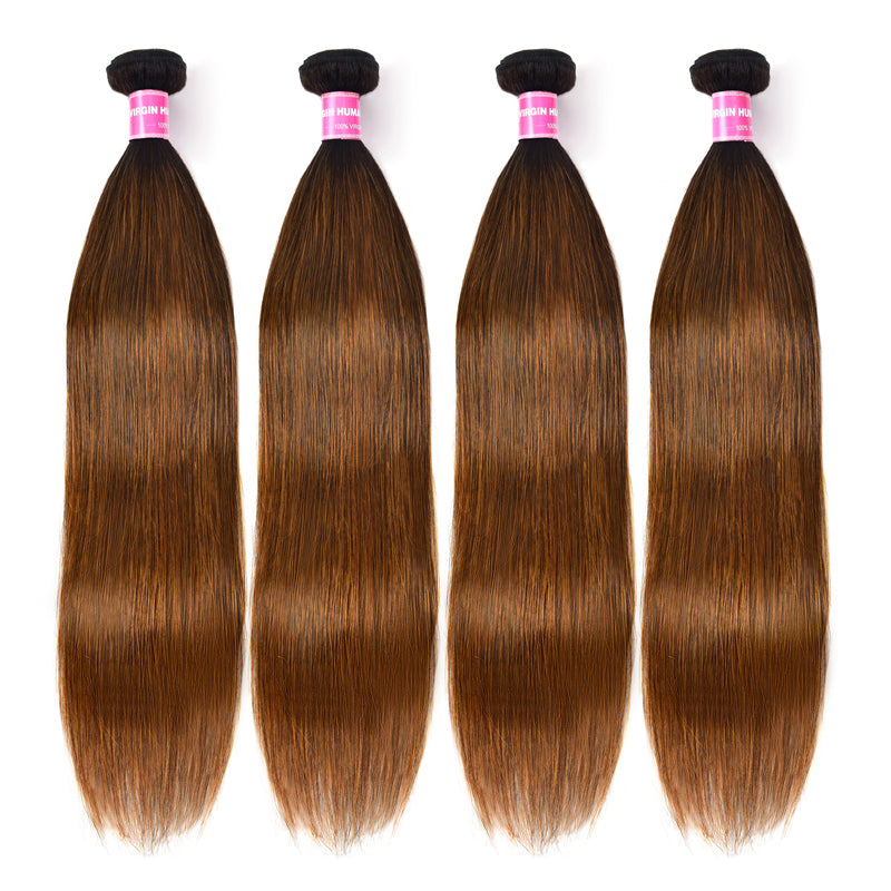 Sunber Ombre Dark Roots Balayage Color Silk Straight Human Hair Weaves 3 Bundles Deal