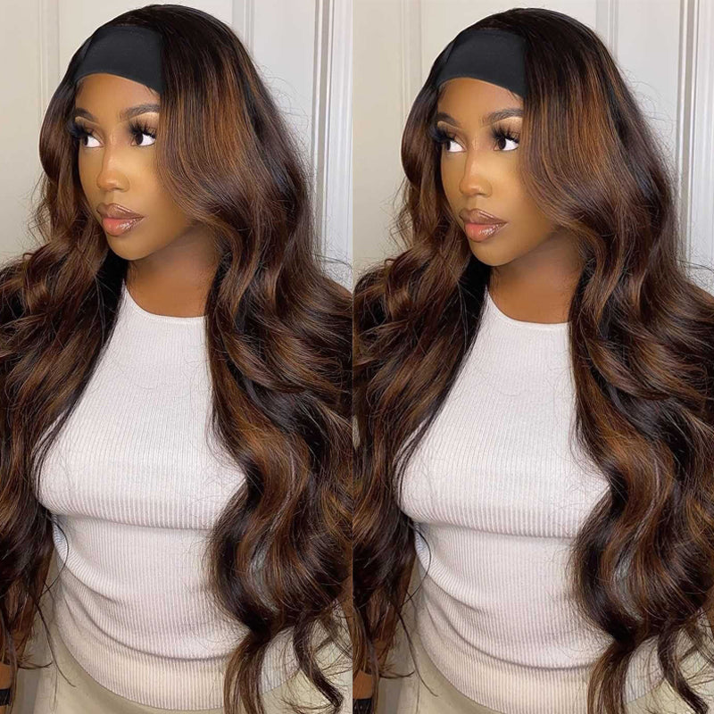 Flash Sale Sunber Balayage Highlight Dark Roots Body Wave Wear And Go Glueless Headband Wigs