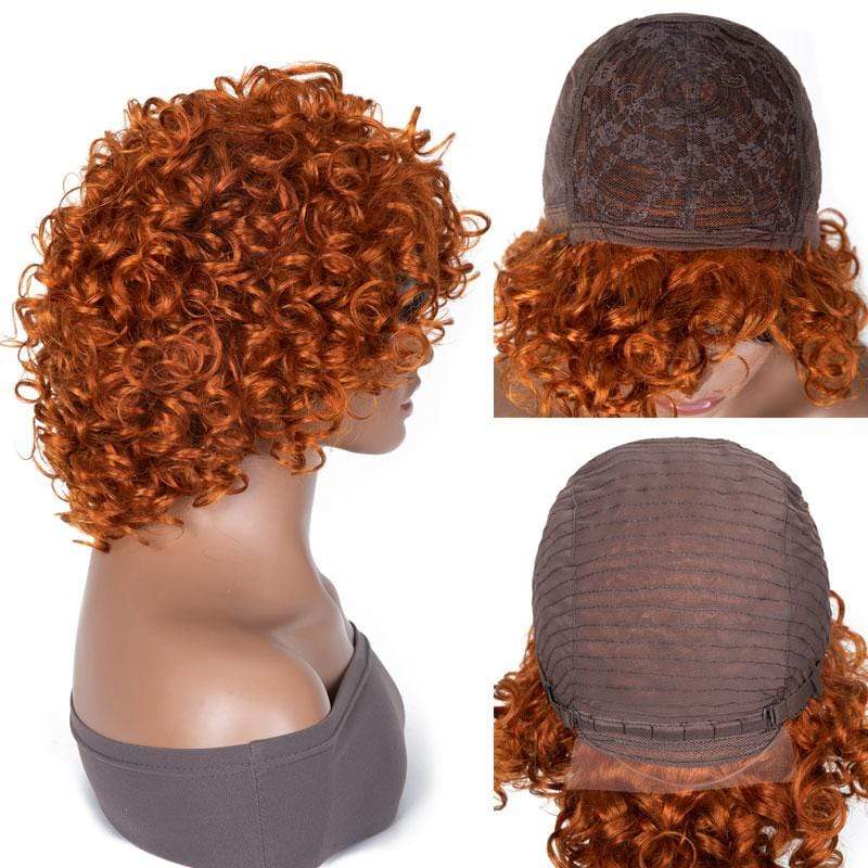 BOGO Sunber Ginger Orange Bouncy Curls Short Human Hair Wigs With Bangs Glueless Pixie Cuts Wigs