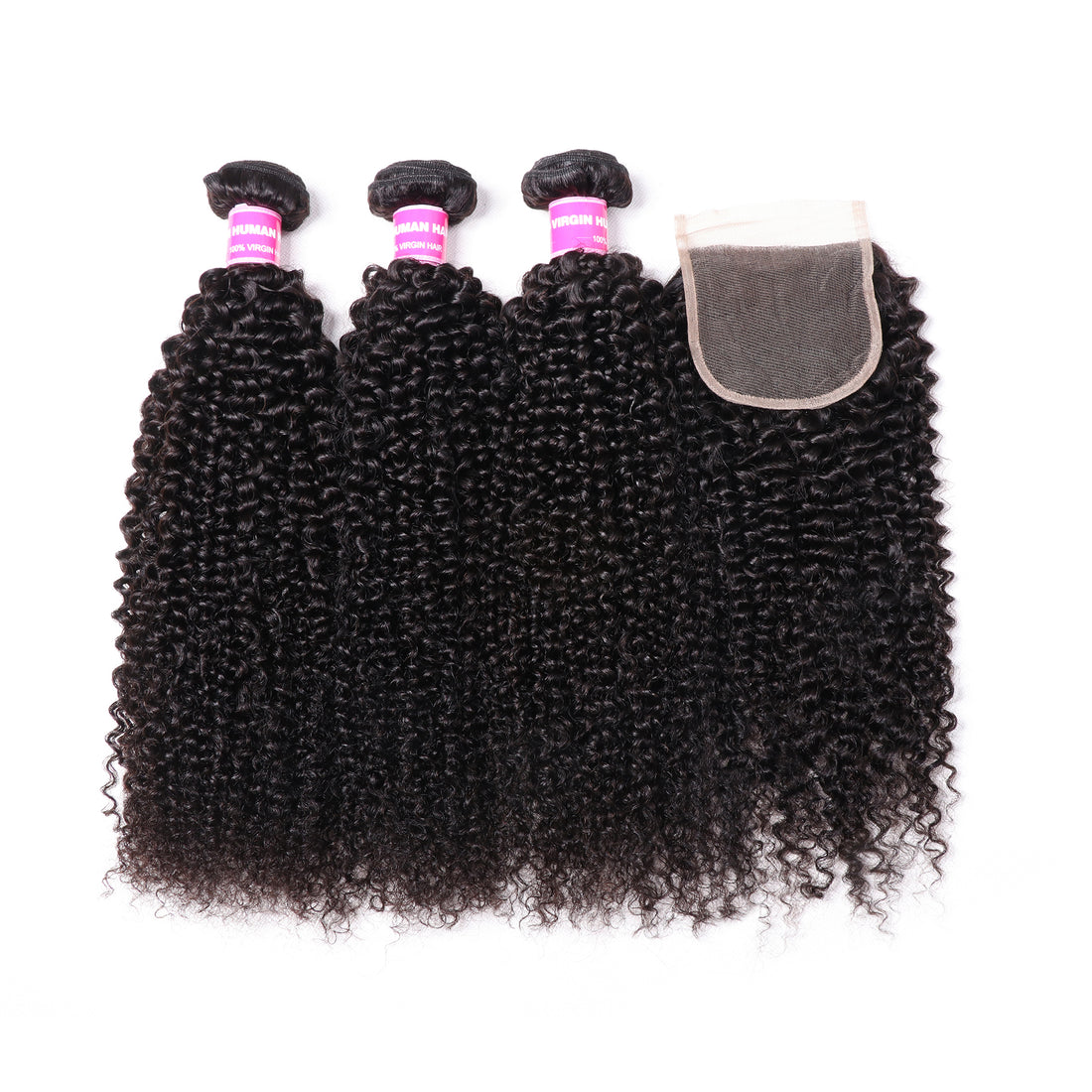 Sunber Hair Brazilian Kinky Curly Hair 3 Bundles With 4*4 Lace Closure 100% Human Hair