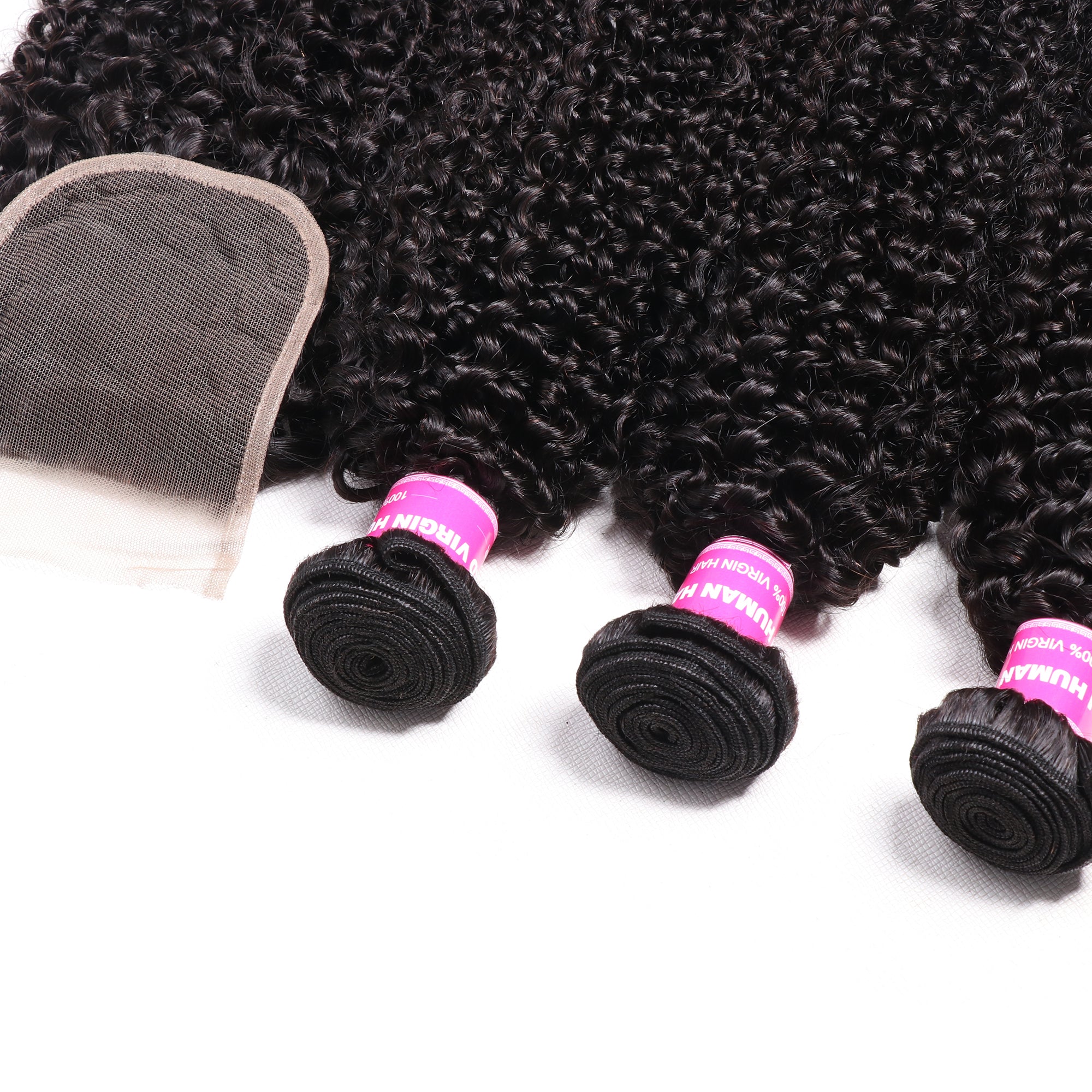 Sunber Hair Brazilian Kinky Curly Hair 3 Bundles With 4*4 Lace Closure 100% Human Hair