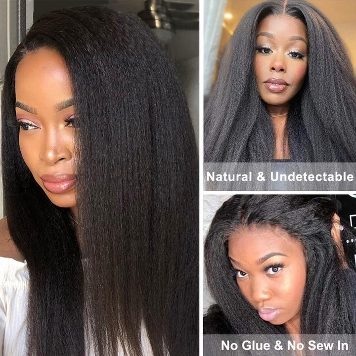 Sunber  Kinky Straight V Part Wigs Versatile No Leave Out Yaki Straight Human Hair Wig