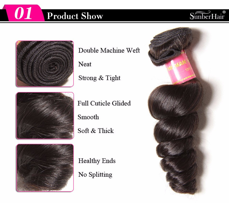 Sunber Virgin Brazilian Loose Wave Hair 4 Bundles - 100% Unprocessed Human Bundle Deals - Sunberhair