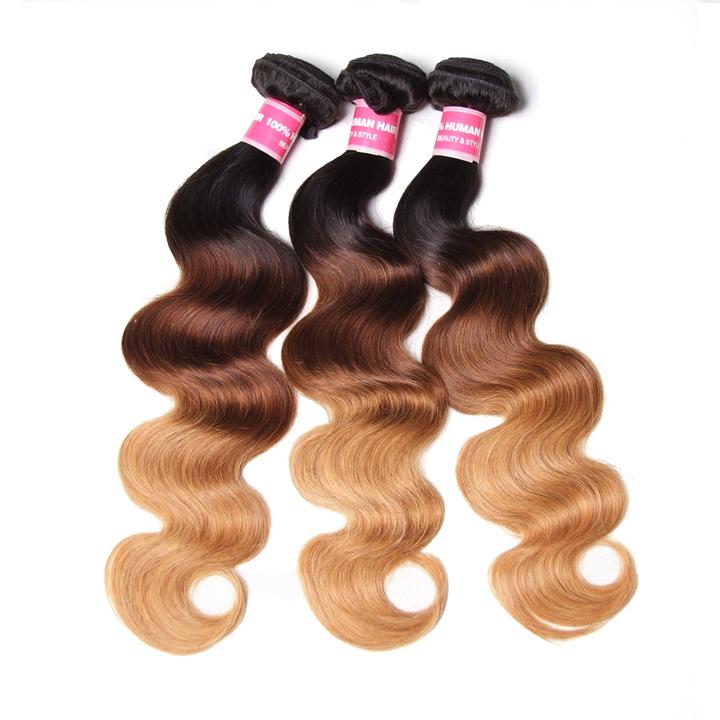 Ombré Hair T1b/4/27 Body Wave Human Hair 3 Bundles with Lace Closure - Sunberhair