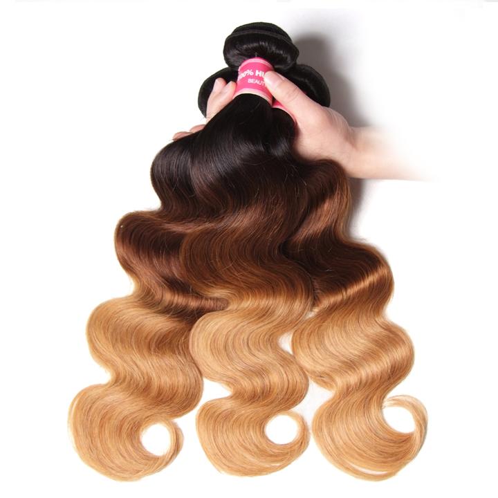 Ombré Hair T1b/4/27 Body Wave Human Hair 3 Bundles with Lace Closure - Sunberhair