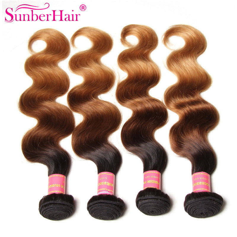 Malaysian Ombre Body Wave Hairs 3 Bundles, T1B/4/27 Ombre Human Hair Weaves - Sunberhair