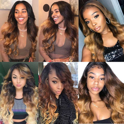 Sunber Hair Ombre Brazilian Body Wave Virgin Hair 3/4 Bundles T1B/4/27 Color 100% Human Hair Weave