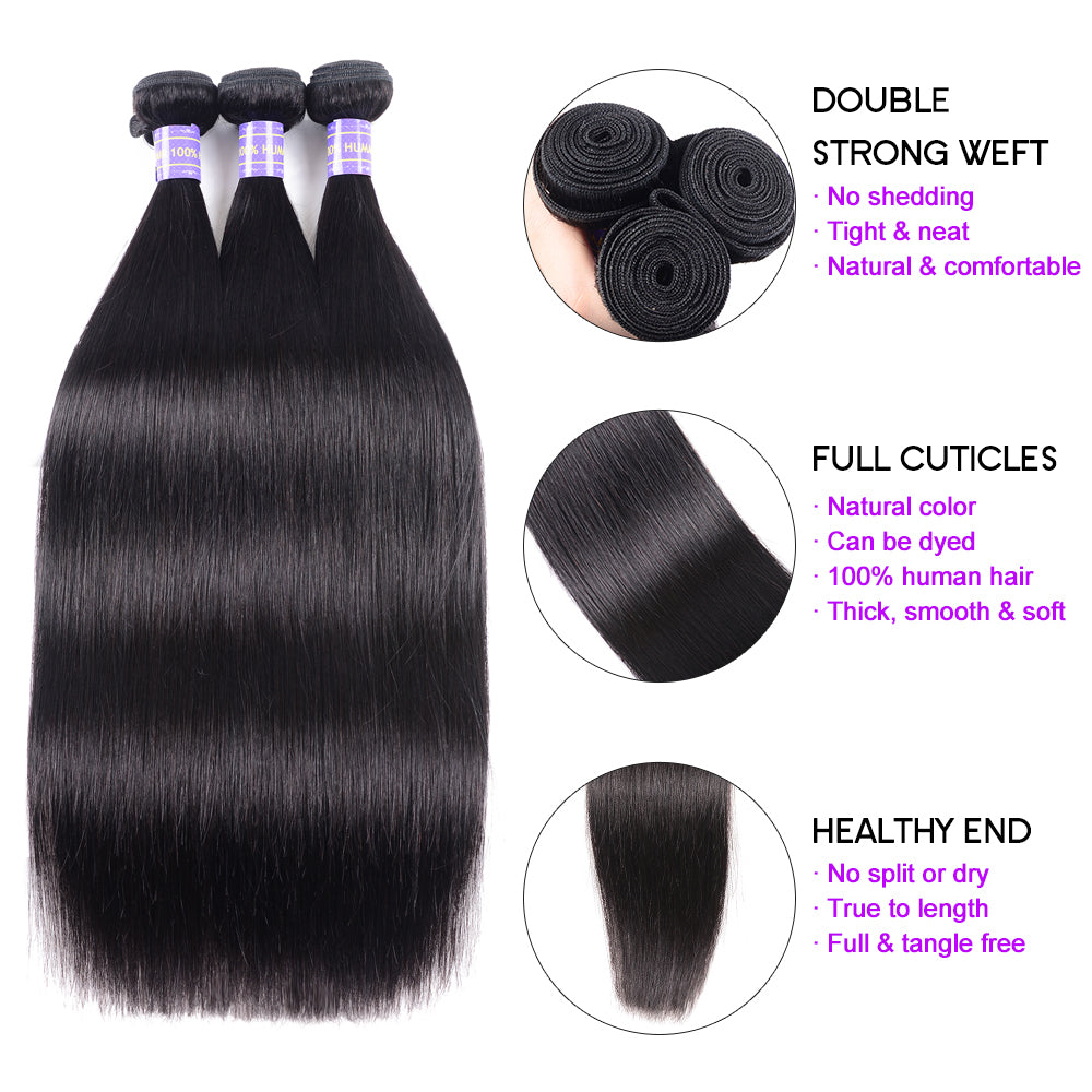 Sunber Hair New Remy Human Hair Malaysian Straight Hair 4 Bundles 100% Human Hair Weaves