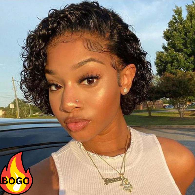 BOGO Sunber Water Wave Short Pixie Cut Lace Front Bob Wigs