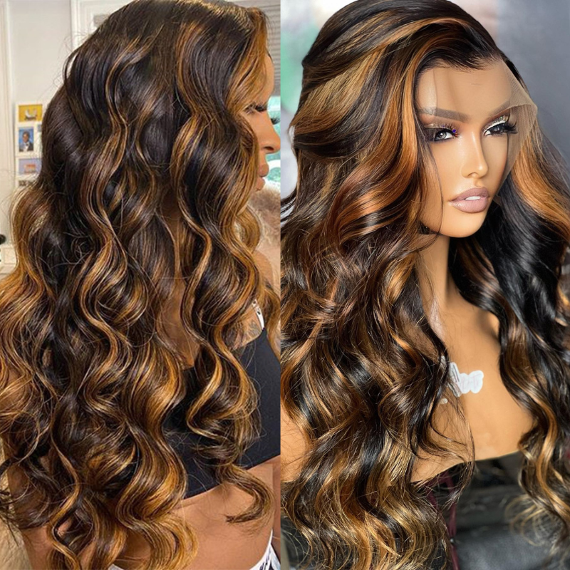 Flash Sale Sunber Balayage Highlight Body Wave Transparent Lace Front Wigs Shadow Root Wigs Shake And Go Wigs