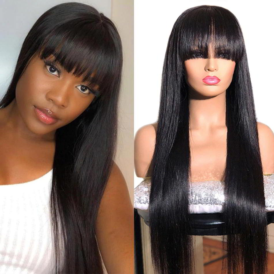 BOGO Sunber Staright 13x4 Lace Front Human Hair Wigs With Bangs Real Human Hair