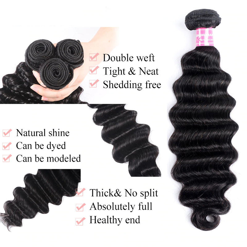 Sunber Loose Deep Wave 4 Bundles With 4x4 Lace Closure Free Part Natural Black Color