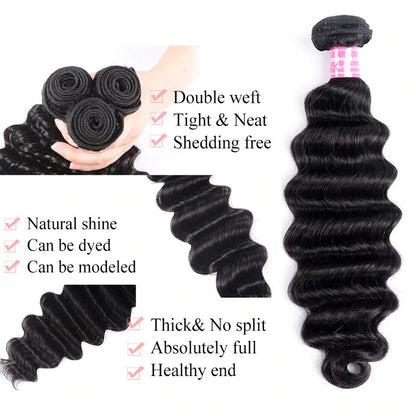 Sunber Loose Deep Wave 4 Bundles With 4x4 Lace Closure Free Part Natural Black Color