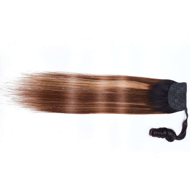 Sunber Ponytail With 1B/412 Brown Ombre Clip In Wrap-around Straight Ponytail Extension