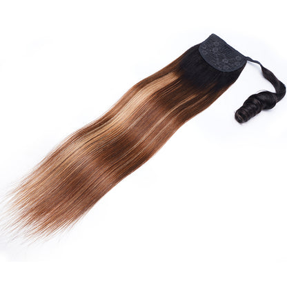 Sunber Ponytail With 1B/412 Brown Ombre Clip In Wrap-around Straight Ponytail Extension