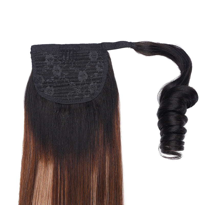 Sunber Ponytail With 1B/412 Brown Ombre Clip In Wrap-around Straight Ponytail Extension