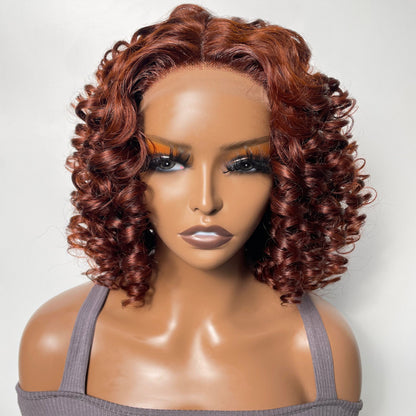 Sunber Reddish Brown Curly Lace Part Short Bob Wig Human Hair For Women