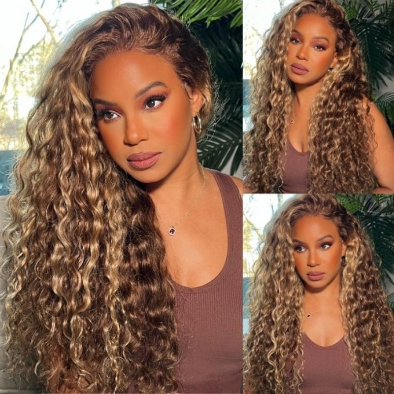 Sunber Water Wave Honey Blonde Highlight Bye Bye Knots 13x4 Pre-Everything Lace Front Wig