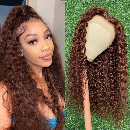 Buy Sunber Reddish Brown Wet And Wavy 13*4 Lace Front Wigs Get V Part Curly Wig Flash Sale