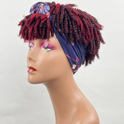 Sunber Dark Red Highlights Curly Short glueless wigs with Headband