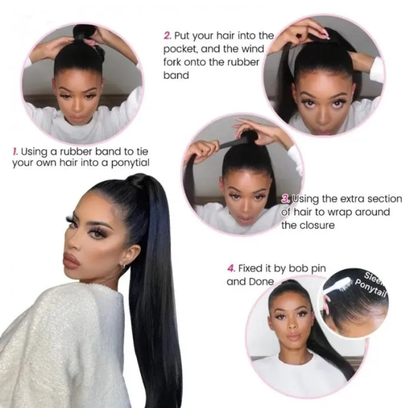 Sunber Straight Wrap Around Ponytail Hair Extension Human Hair