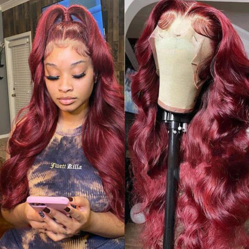 Sunber $100 Off Dark 99J Burgundy Body Wave 13x4 Lace Front Wigs And Lace Part Wig Pre Plucked