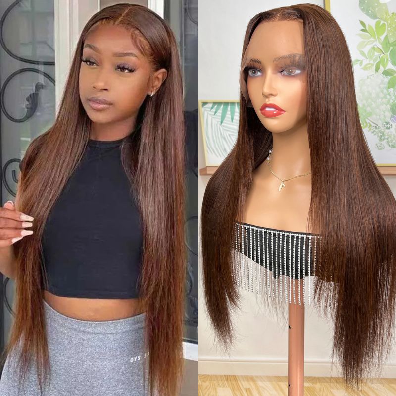 Sunber Chocolate Brown Layered Cut 13x4 Lace Frontal Wg Bone Straight Human Hair Wig