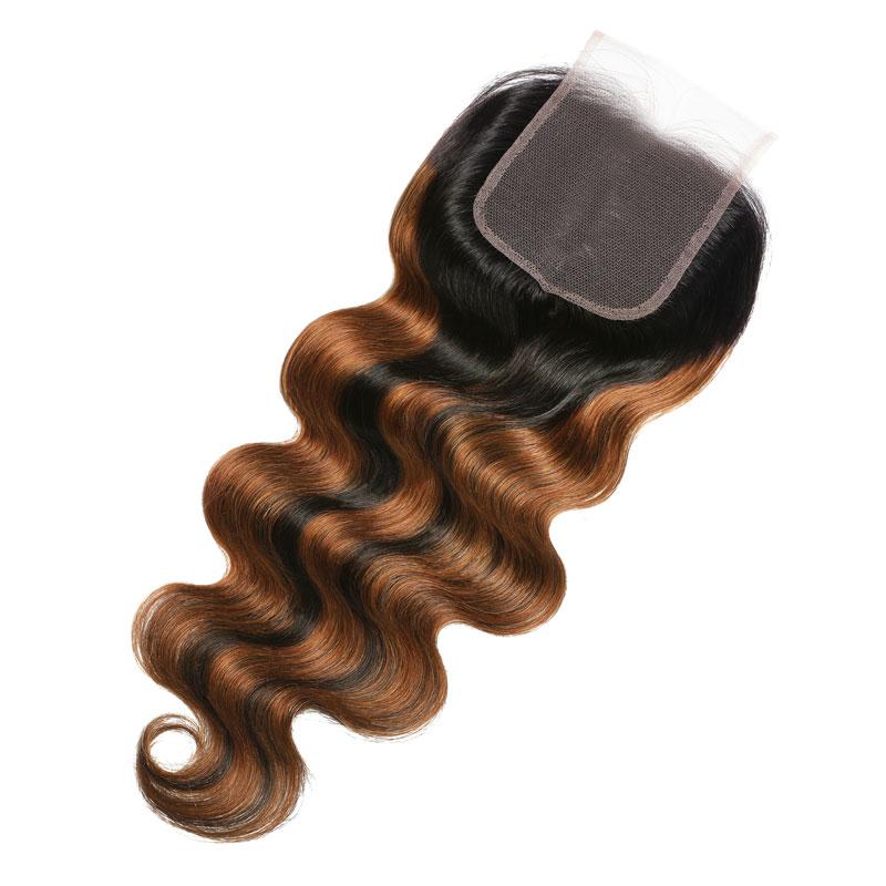 Sunber 1 Pc Shadow Root Highlight Balayage Color Body Wave 4*4 Lace Closure