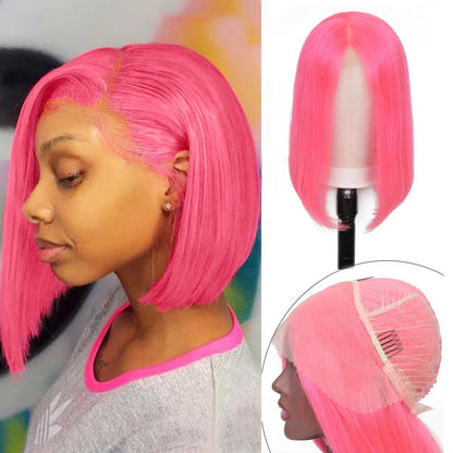 Sunber Short Pink Bob Wig 13*4 Lace Front Remy Human Hair Wig Baby Hair