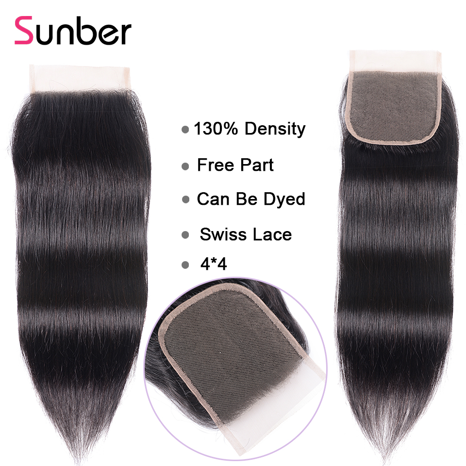 Sunber Hair 1PCS Affordable Remy Human Hair 4*4  Lace Closures 4 Styles Matched with Bundles Better