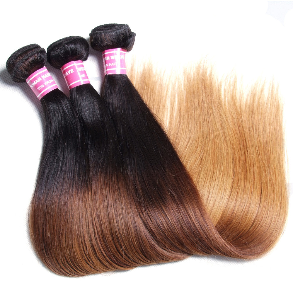 Malaysian Virgin Straight Hair Ombre Color Human Hair Extensions, 3 Bundles/4 Bundles - Sunberhair