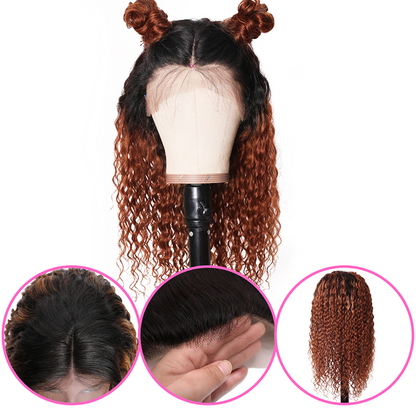 Sunber Ombre T1b30 Hair 13*4 Lace Front Curly Human Hair Wigs Lace Front Wig With Baby Hair 150% Density 100% Human Hair Pre Plucked With Baby Hair