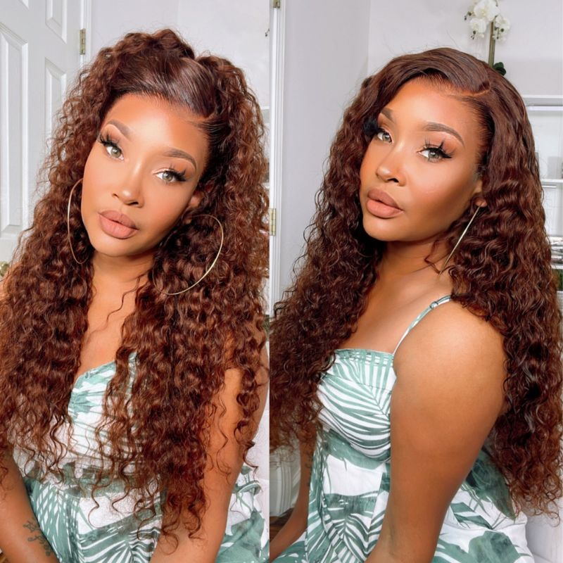 Reddish Brown Jerry Curl  human hair wigs